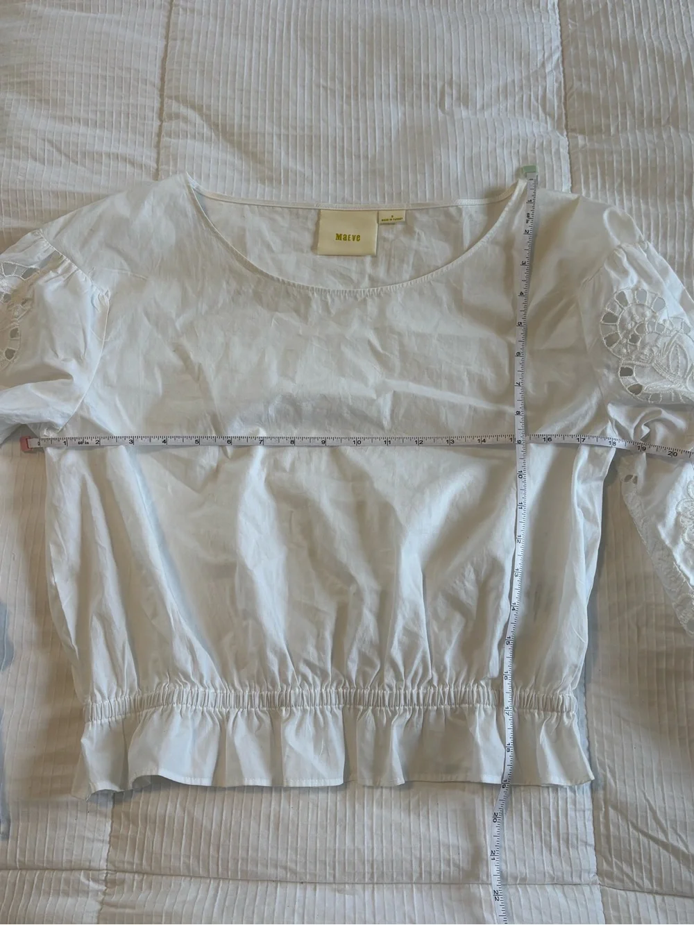 Maeve Anthropologie White Eyelet Cropped Peplum Bell Sleeve Boho Top Sz S